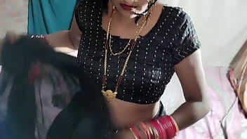 Sultry Indian Babe Strips Off Her Black Saree, Revealing Lacy Lingerie Underneath