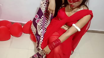 Hot Desi Bride In Red Sari Getting Naughty With Her Horny Hubby On Valentine’s Night – Full Hindi Xxx Action